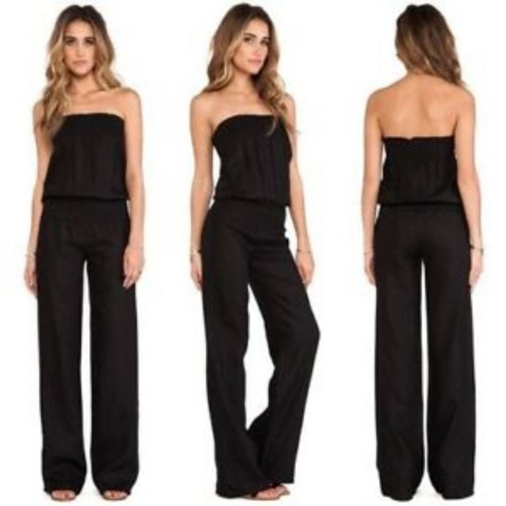 Young Fabulous & Broke Strapless Black Linen Jumpsuit